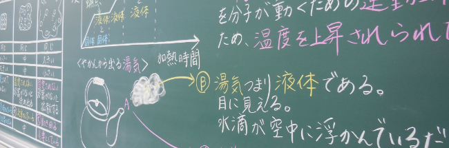 八千代塾の理科は全学年において、実験と観察を重視します。 黒板